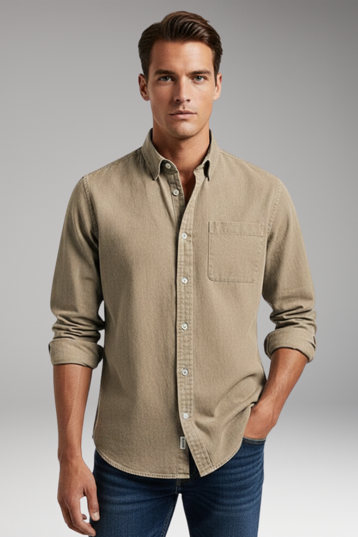 Men’s Shirt with Notched Collar and Button Front
