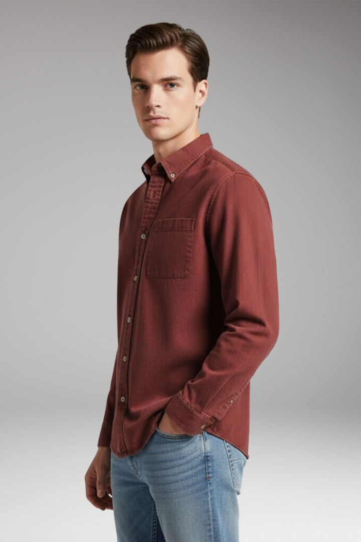 Men’s Shirt with Notched Collar and Button Front
