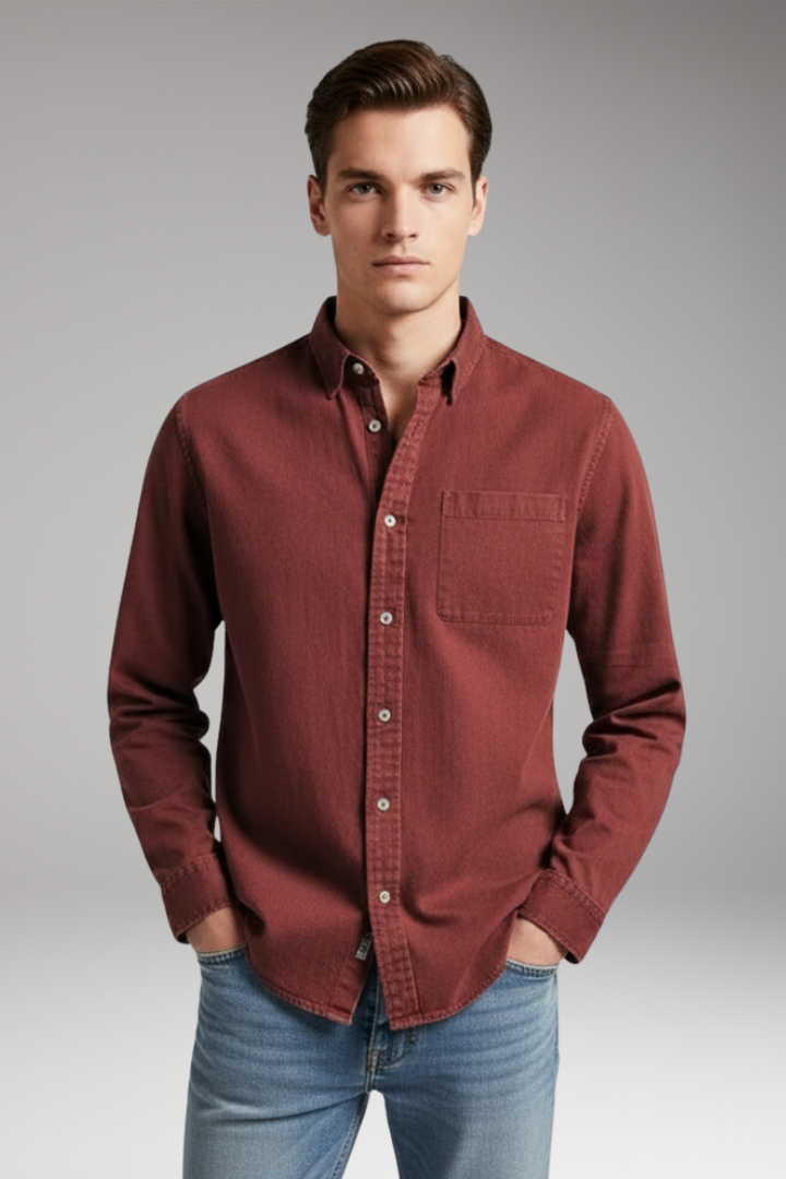 Men’s Shirt with Notched Collar and Button Front