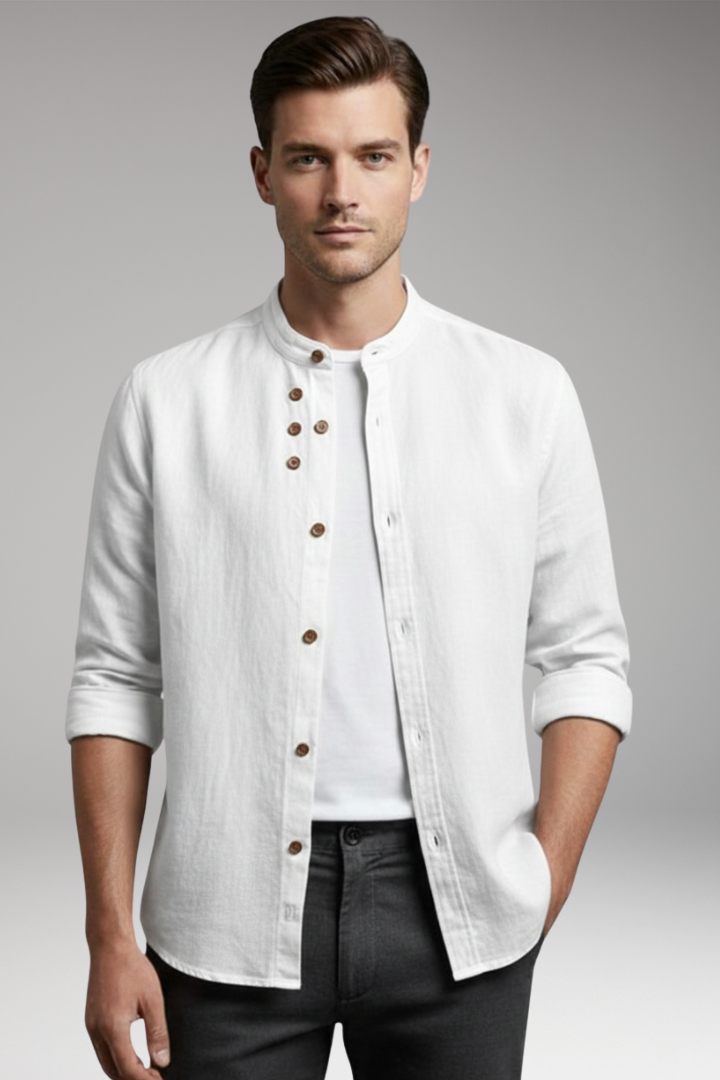 Men's Shirt with Stand Collar and Button Front