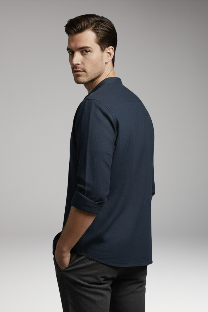 Men's Shirt with Stand Collar and Button Front