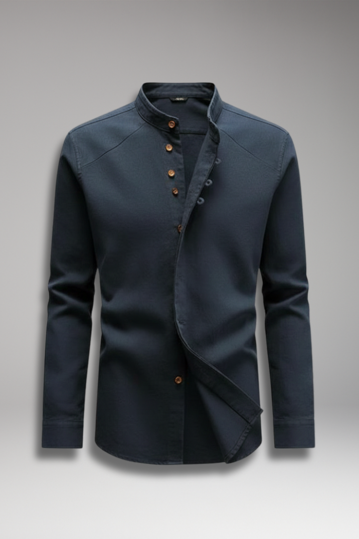 Men's Shirt with Stand Collar and Button Front