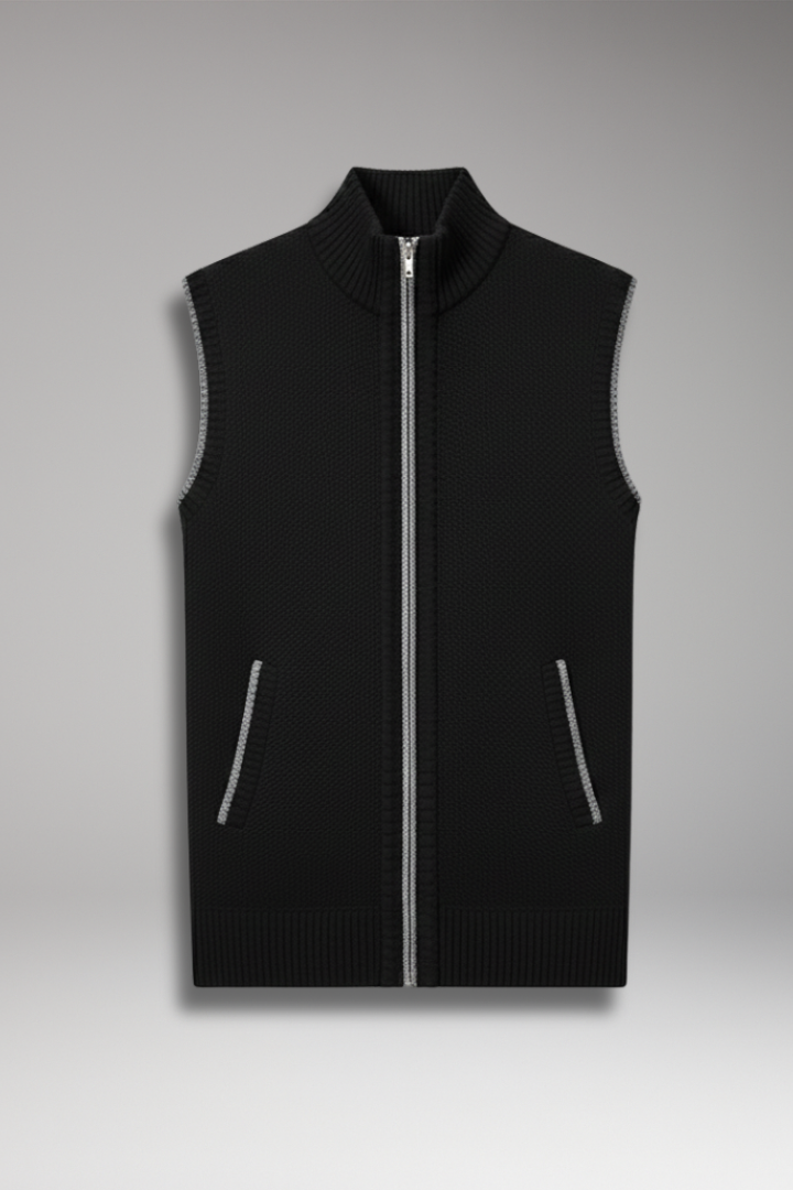 Men’s Sleeveless Knitted Vest with Stand Collar and Plain Surface
