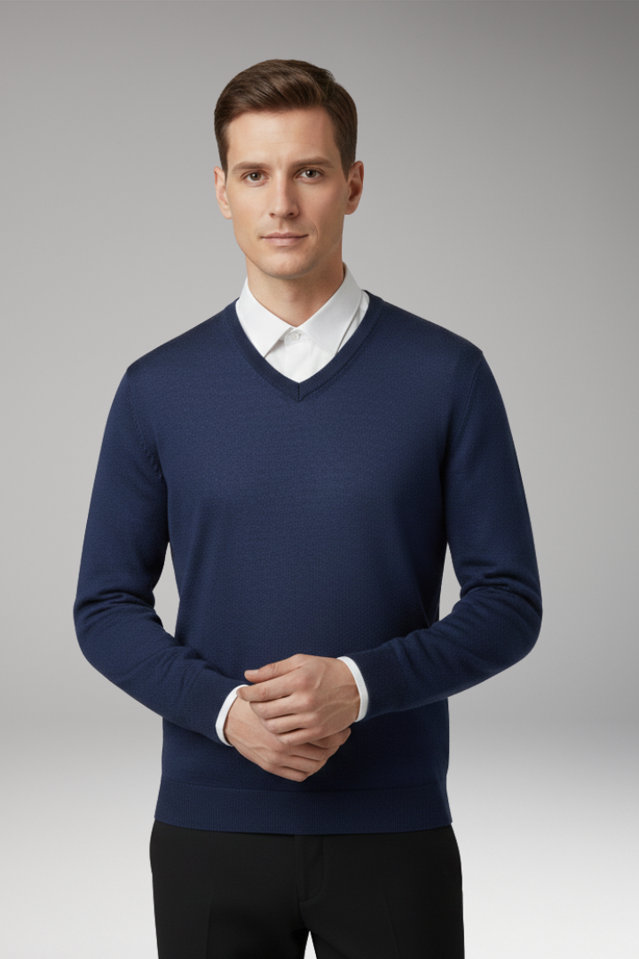 Men’s Jumper with Crew Neck and Ribbed Hem