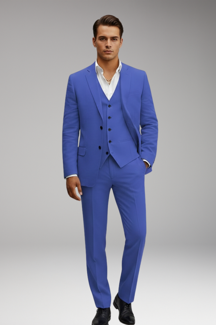 Men’s Three-Piece Suit with Buttoned Jacket and Waistcoat