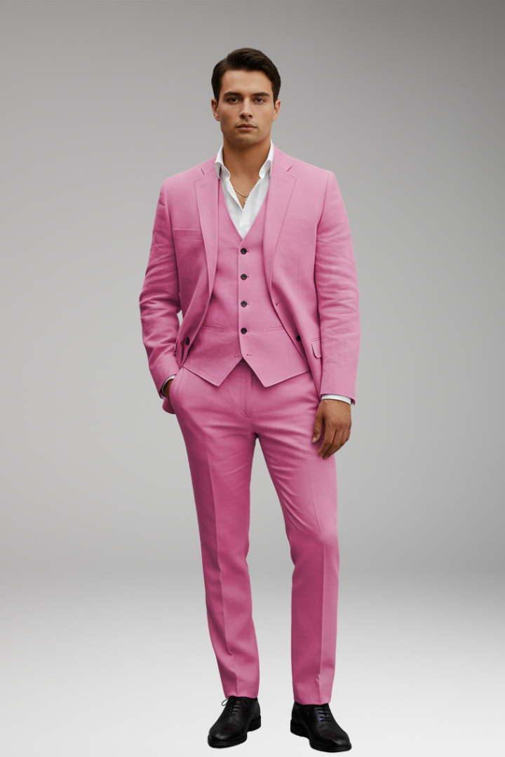 Men’s Three-Piece Suit with Buttoned Jacket and Waistcoat