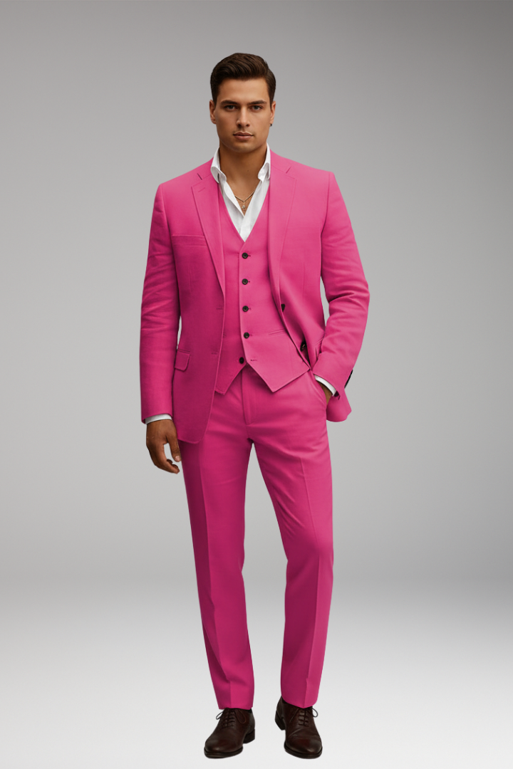 Men’s Three-Piece Suit with Buttoned Jacket and Waistcoat