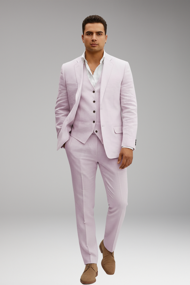 Men’s Three-Piece Suit with Buttoned Jacket and Waistcoat