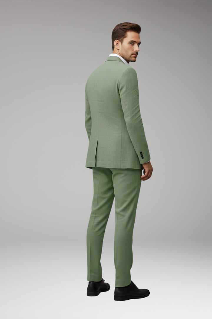 Men’s Three-Piece Suit with Notch Lapel and Two-Button Front