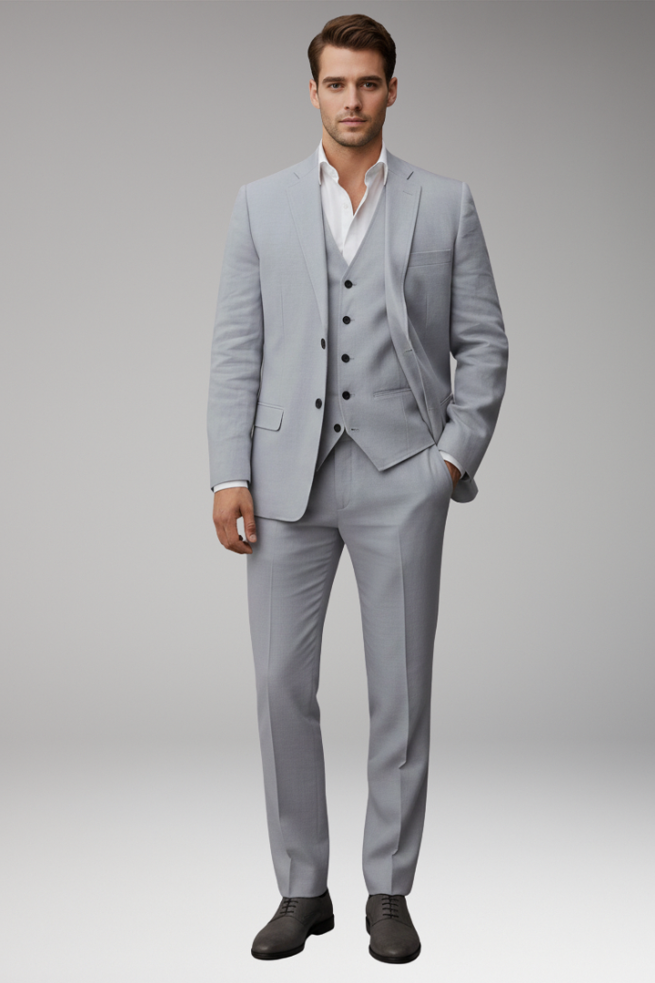 Men’s Three-Piece Suit with Notch Lapel and Two-Button Front