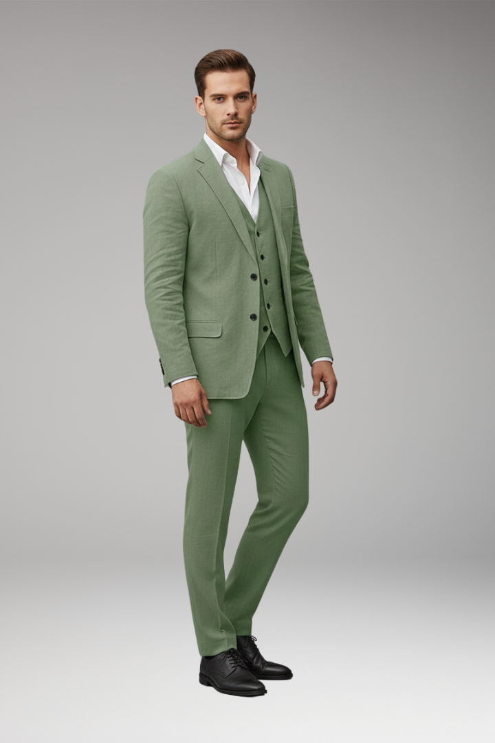 Men’s Three-Piece Suit with Notch Lapel and Two-Button Front