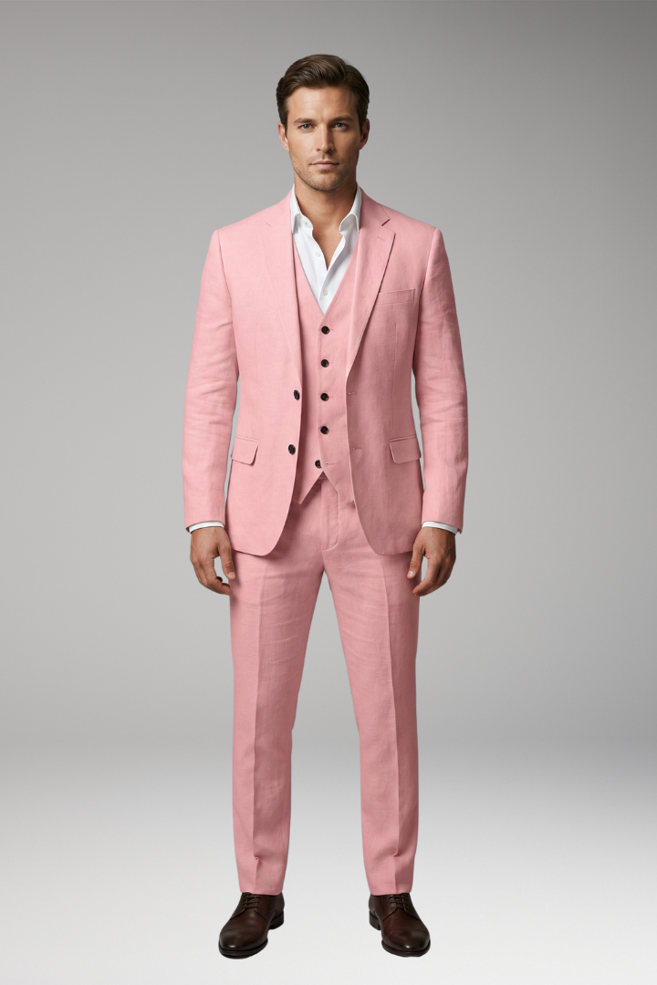 Men’s Three-Piece Suit with Notch Lapel and Two-Button Front