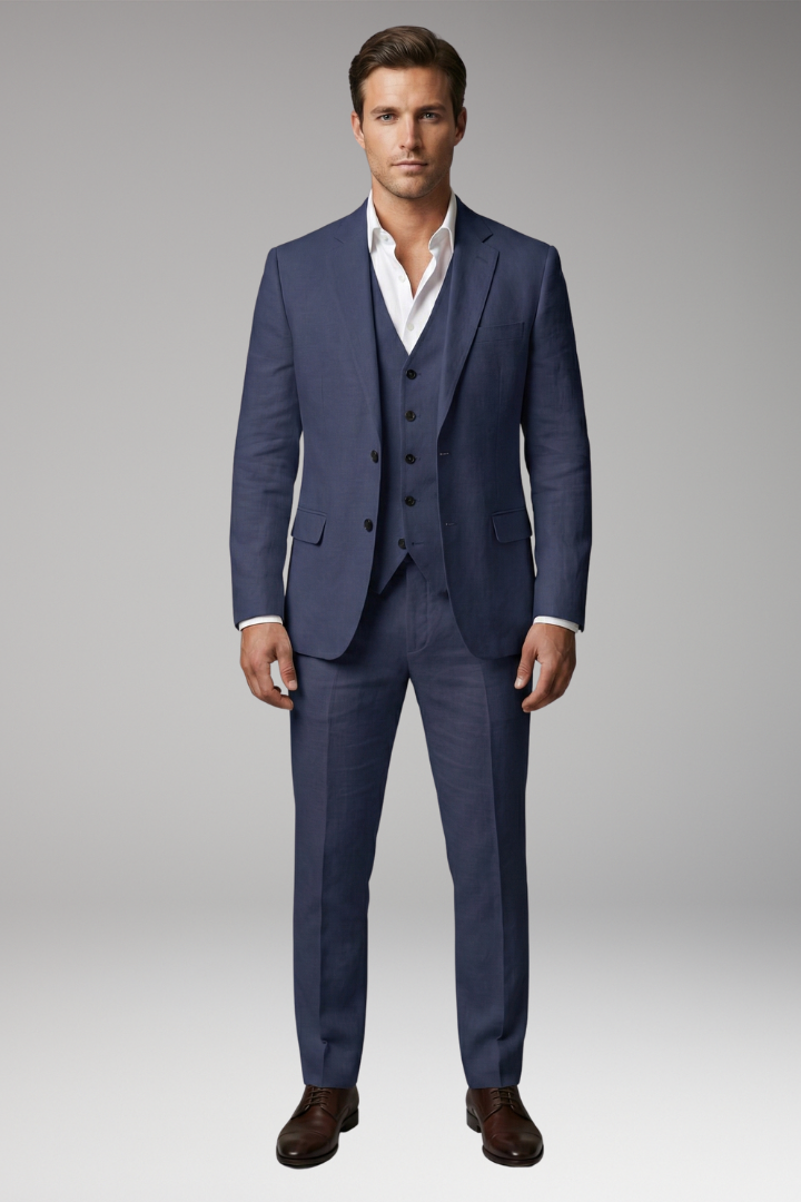 Men’s Three-Piece Suit with Notch Lapel and Two-Button Front