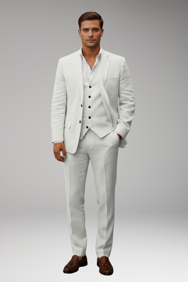 Men’s Three-Piece Suit with Notch Lapel and Two-Button Front