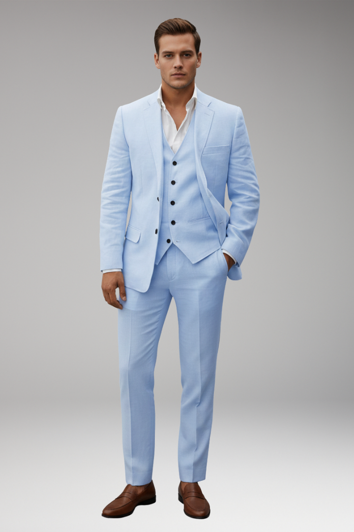 Men’s Three-Piece Suit with Notch Lapel and Two-Button Front