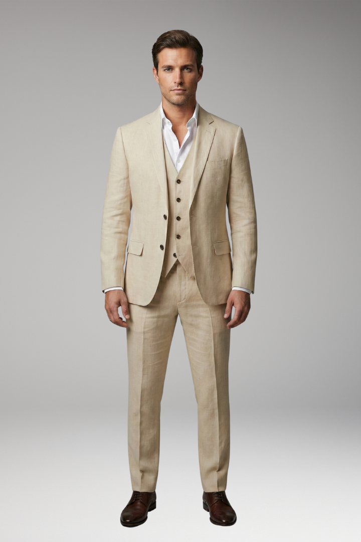 Men’s Three-Piece Suit with Notch Lapel and Two-Button Front