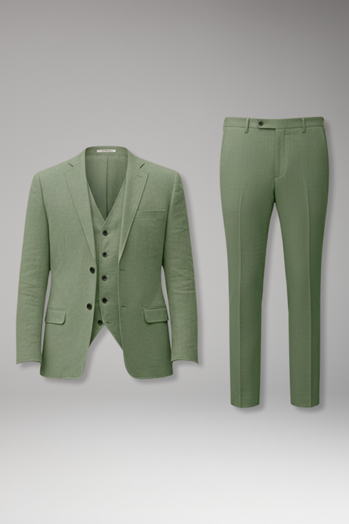 Men’s Three-Piece Suit with Notch Lapel and Two-Button Front