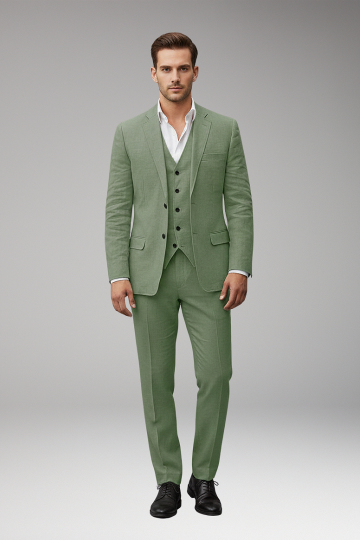 Men’s Three-Piece Suit with Notch Lapel and Two-Button Front