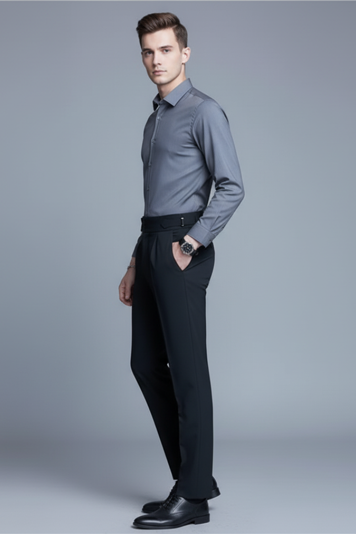 Men’s Trousers with Waist Tabs and Front Pleats