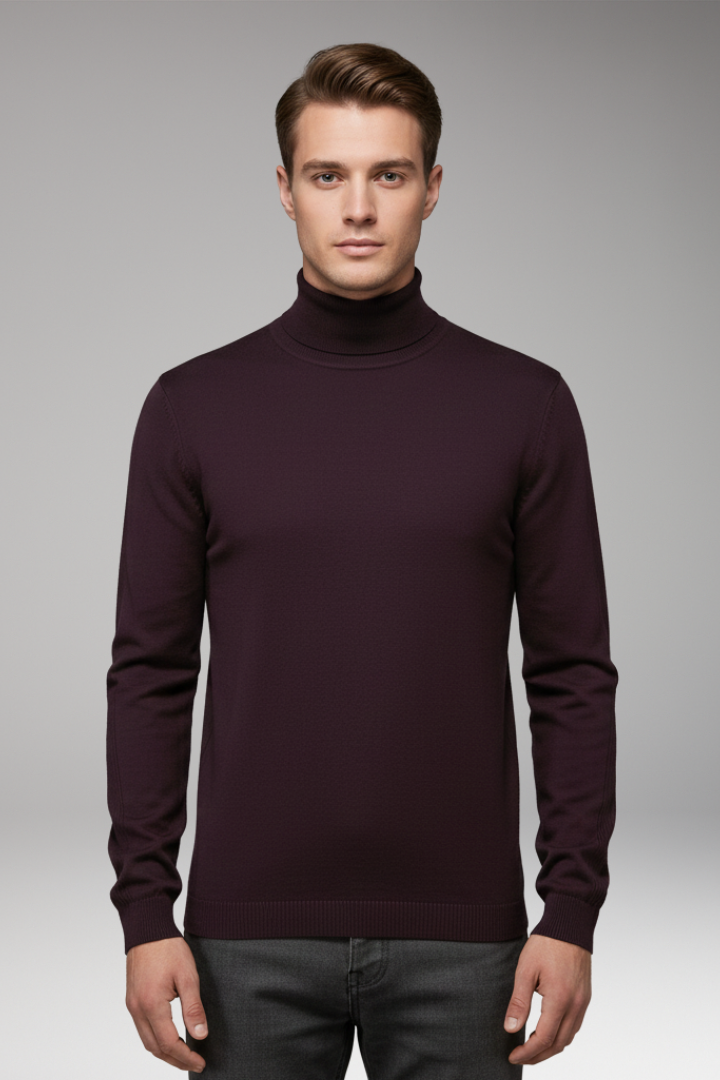 Men’s Turtleneck Pullover with Ribbed Cuffs and Straight Hem