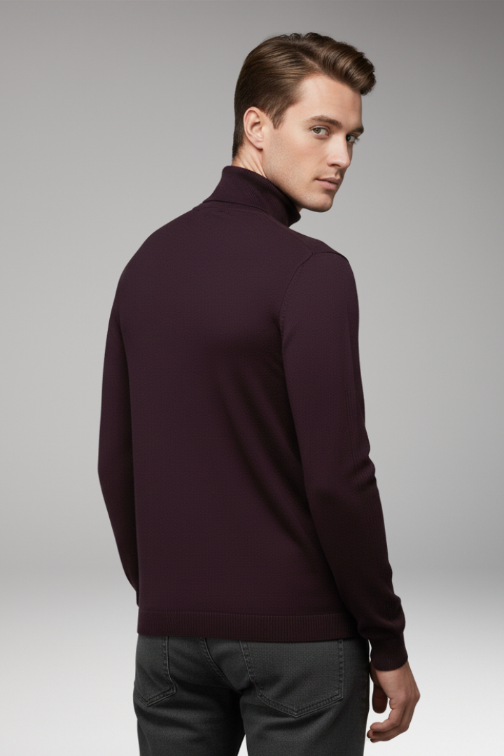 Men’s Turtleneck Pullover with Ribbed Cuffs and Straight Hem