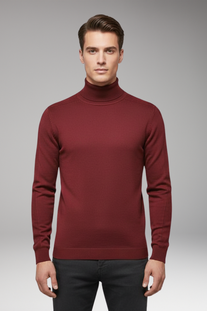 Men’s Turtleneck Pullover with Ribbed Cuffs and Straight Hem