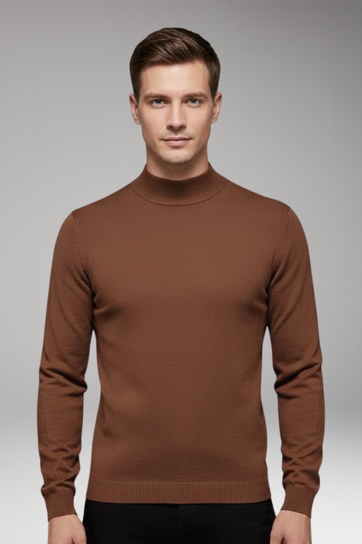 Men’s Turtleneck Pullover with Ribbed Cuffs and Straight Hem
