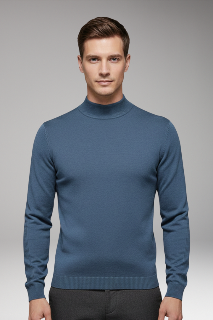 Men’s Turtleneck Pullover with Ribbed Cuffs and Straight Hem