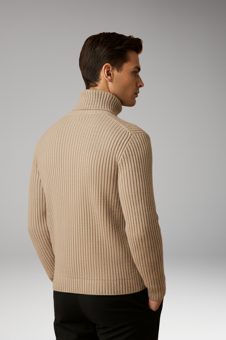 Men’s Turtleneck Jumper with Ribbed Knit and Structured Collar
