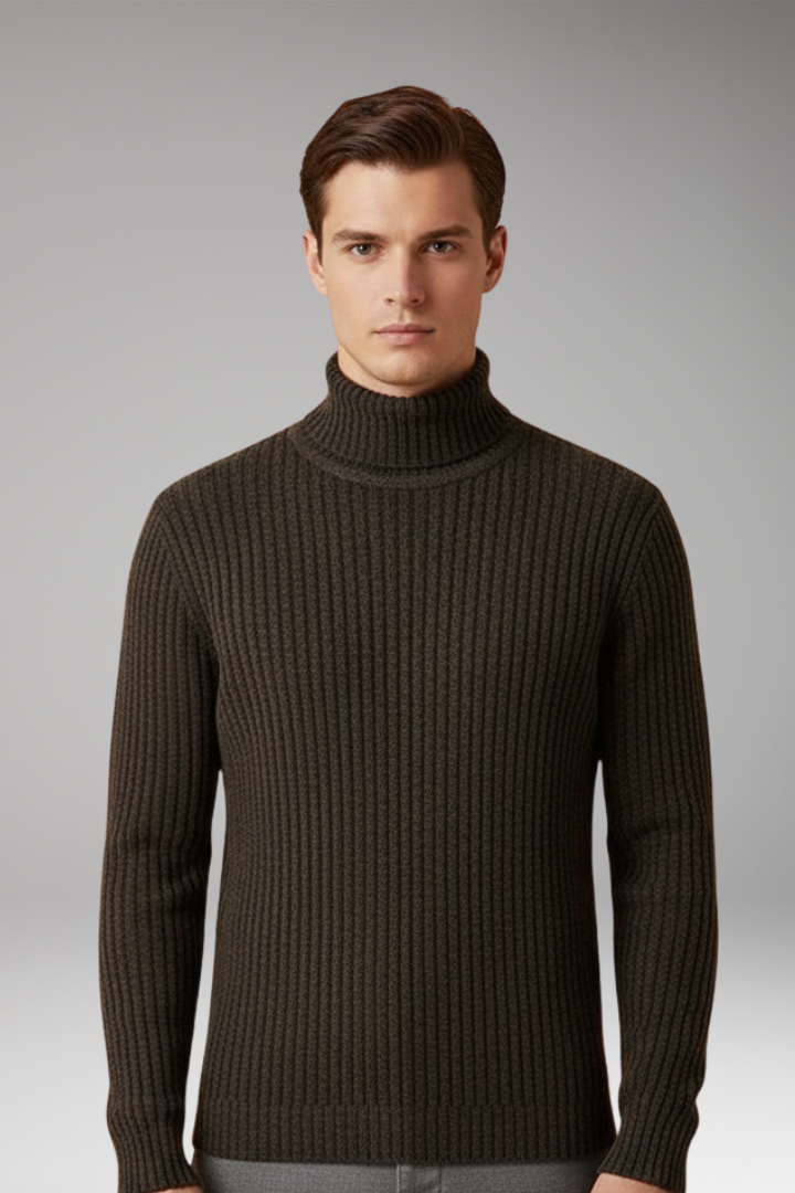 Men’s Turtleneck Jumper with Ribbed Knit and Structured Collar