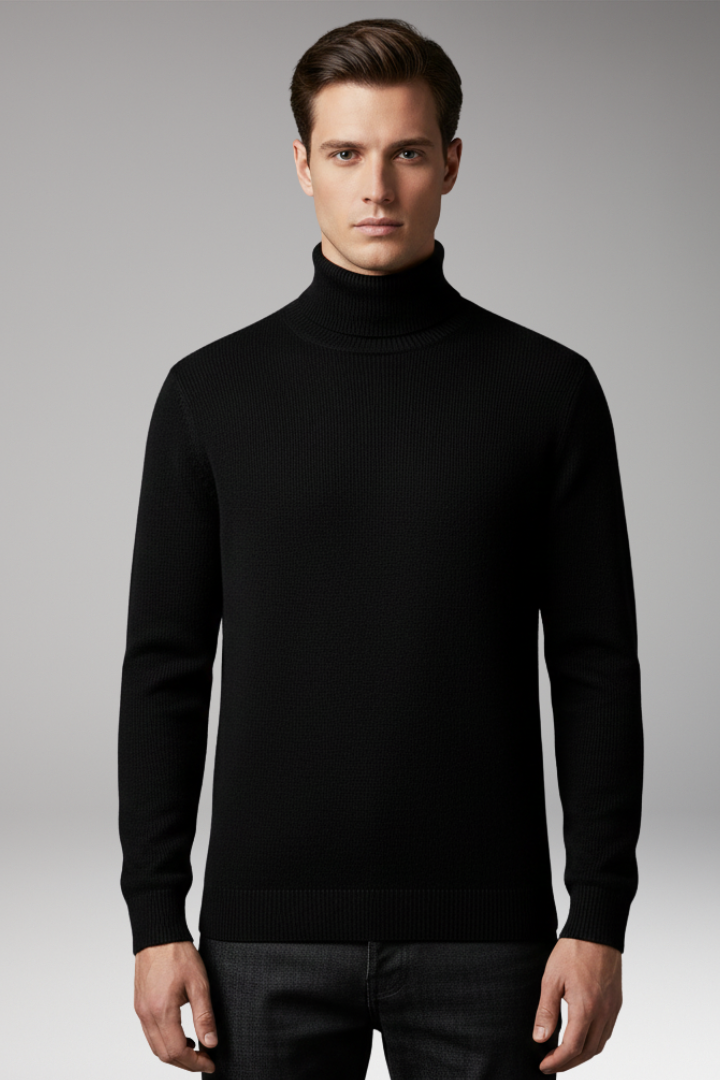 Men’s Turtleneck Top with Ribbed Knit and Slim Fit