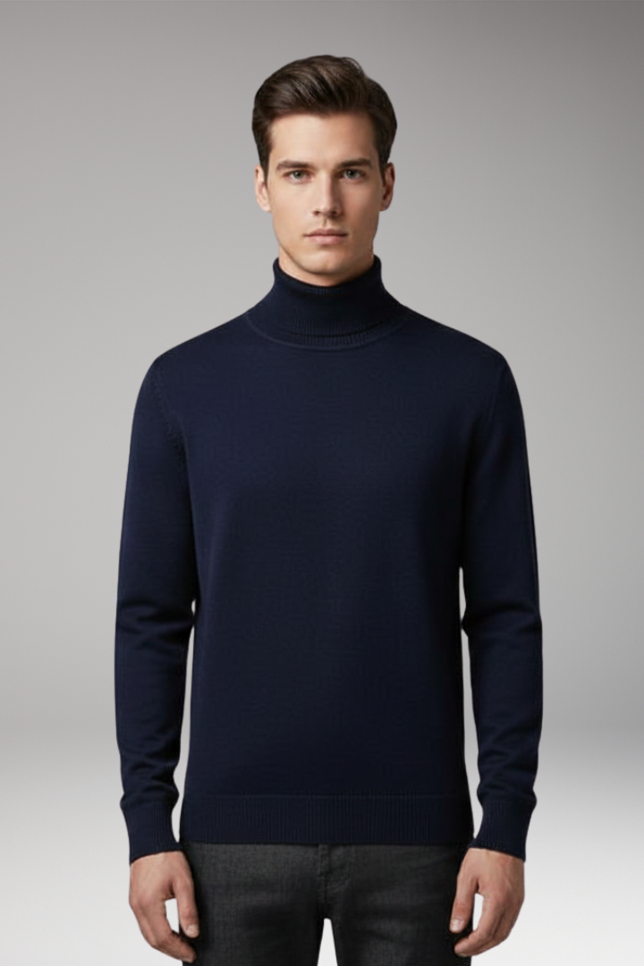 Men’s Turtleneck Top with Ribbed Knit and Slim Fit