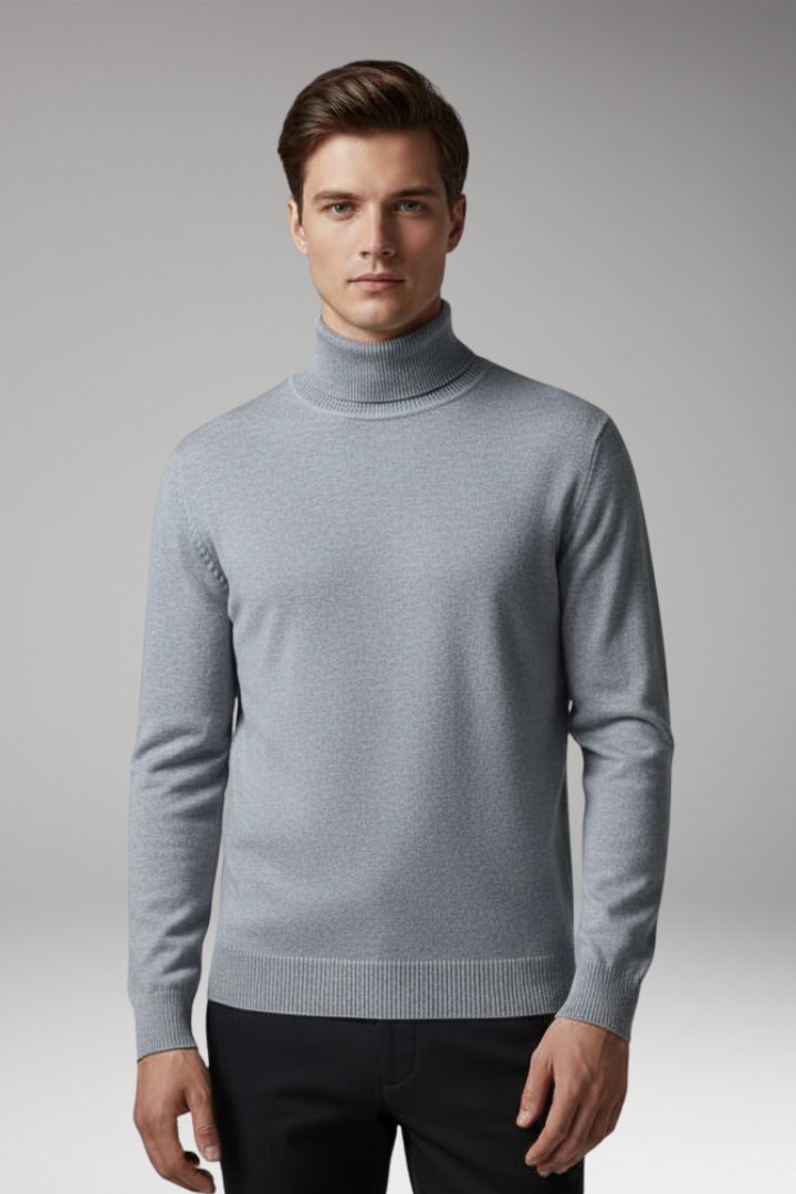 Men’s Turtleneck Top with Ribbed Knit and Slim Fit