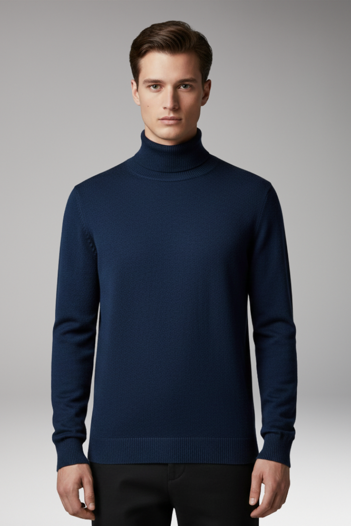 Men’s Turtleneck Top with Ribbed Knit and Slim Fit
