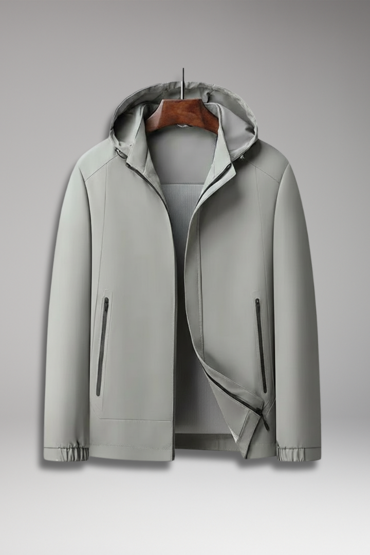 Men’s Windproof Jacket with Hood and Zippered Pockets