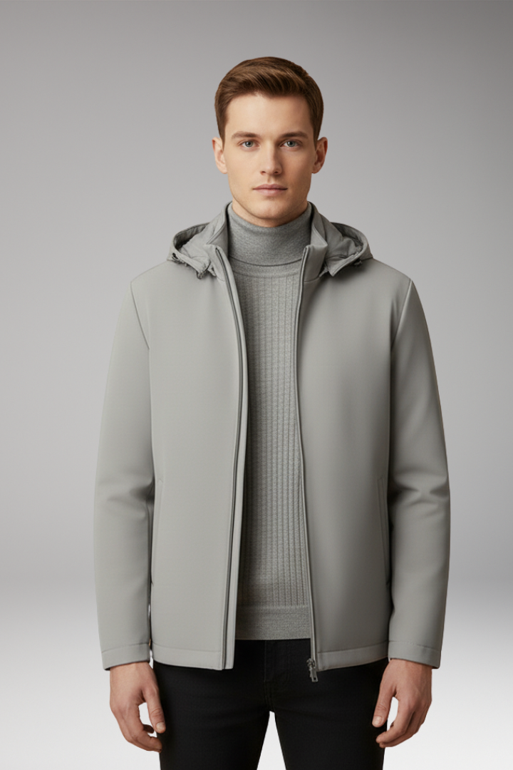 Men’s Windproof Jacket with Hood and Zippered Pockets