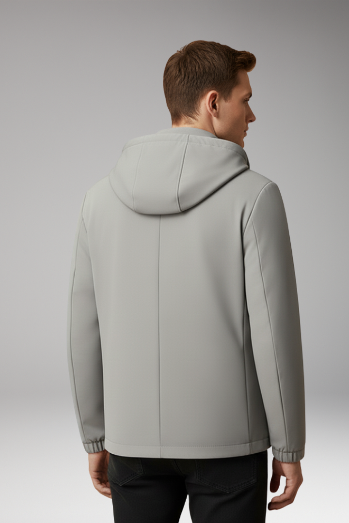 Men’s Windproof Jacket with Hood and Zippered Pockets