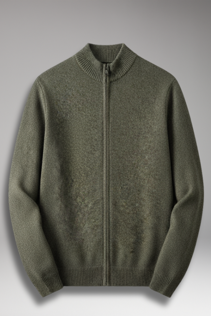 Men’s Zip Cardigan with Stand Collar and Knit Surface