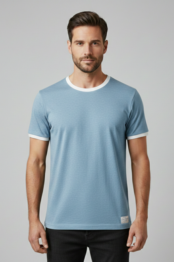 Men's Crew Neck T-Shirt with Short Sleeves and Shape-Retaining Design