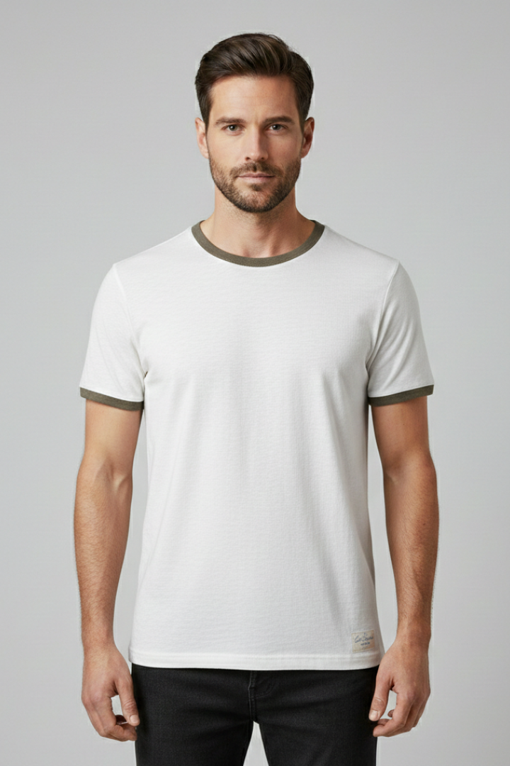 Men's Crew Neck T-Shirt with Short Sleeves and Shape-Retaining Design