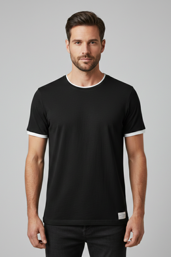 Men's Crew Neck T-Shirt with Short Sleeves and Shape-Retaining Design