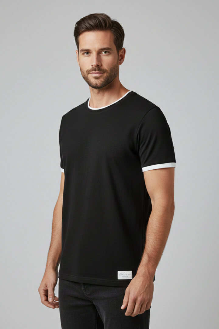 Men's Crew Neck T-Shirt with Short Sleeves and Shape-Retaining Design