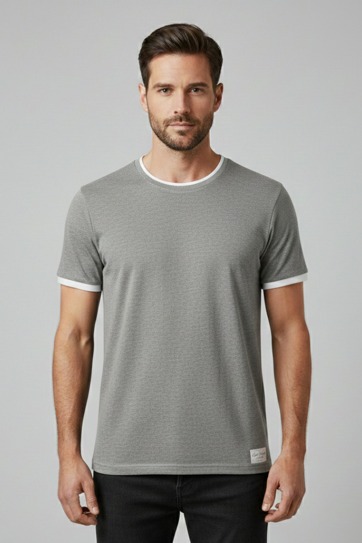 Men's Crew Neck T-Shirt with Short Sleeves and Shape-Retaining Design