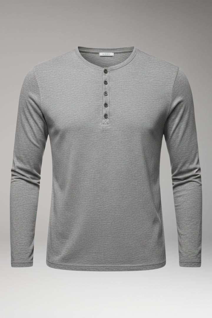 Men's Henley Shirt with Button Placket and Long Sleeves