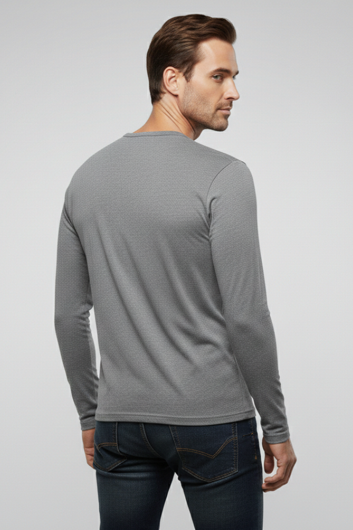 Men's Henley Shirt with Button Placket and Long Sleeves