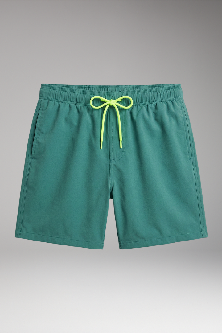 Men’s Mid-Length Swim Trunks with Elastic Waistband and Side Pockets