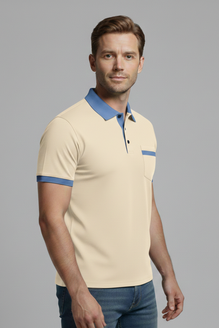 Men's Polo Shirt with Button Fastening and Chest Pocket