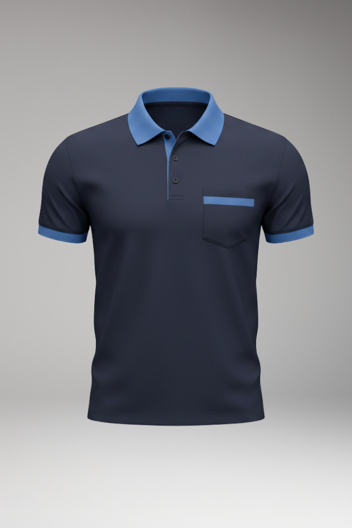 Men's Polo Shirt with Button Fastening and Chest Pocket