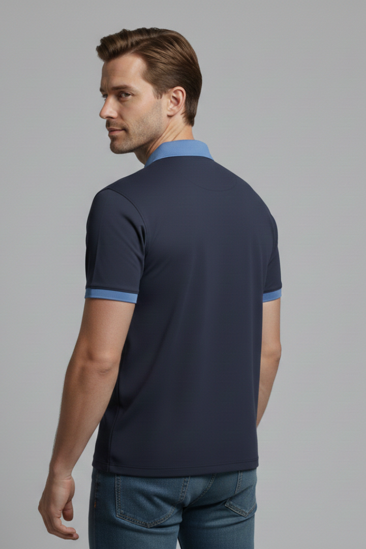 Men's Polo Shirt with Button Fastening and Chest Pocket