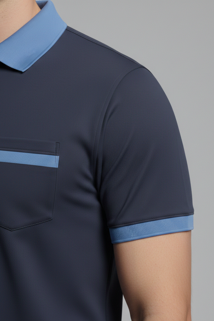 Men's Polo Shirt with Button Fastening and Chest Pocket